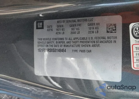 2016 Chevrolet Camaro 1Lt из США, поврежденный, VIN 1G1FB1RSXG0148464